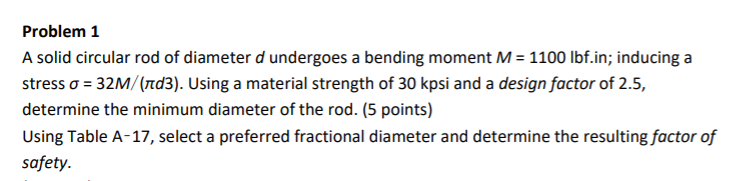Solved Problem 1 A solid circular rod of diameter d | Chegg.com