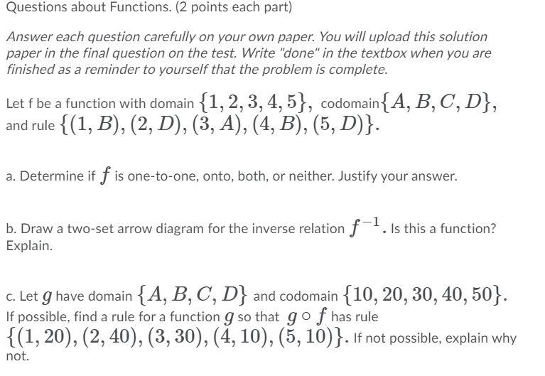 Solved Questions about Functions. (2 points each part) | Chegg.com