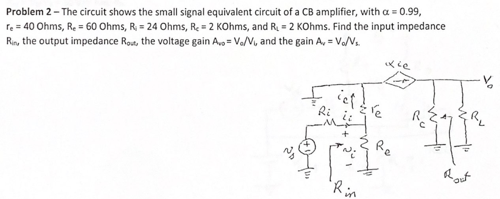 Solved = Problem 2 - The circuit shows the small signal | Chegg.com
