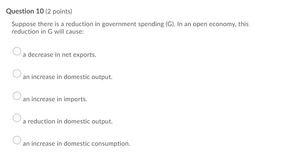 solved a decrease in government spending will decrease... Solved Question 10 (2 points) Suppose there is a reduction | Chegg.com