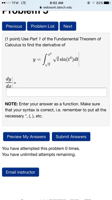 Solved 8:02 AM 82% webwork latech.edu Previous Problem List | Chegg.com