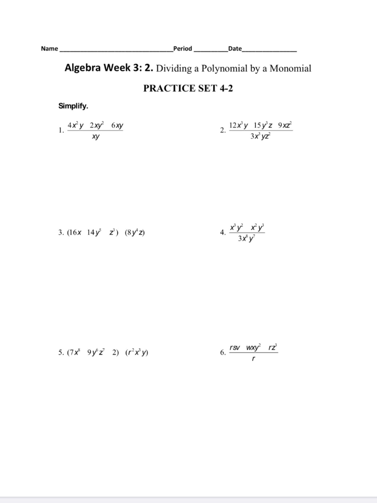 Solved Name Period Date Algebra Week 3: 2. Dividing a | Chegg.com