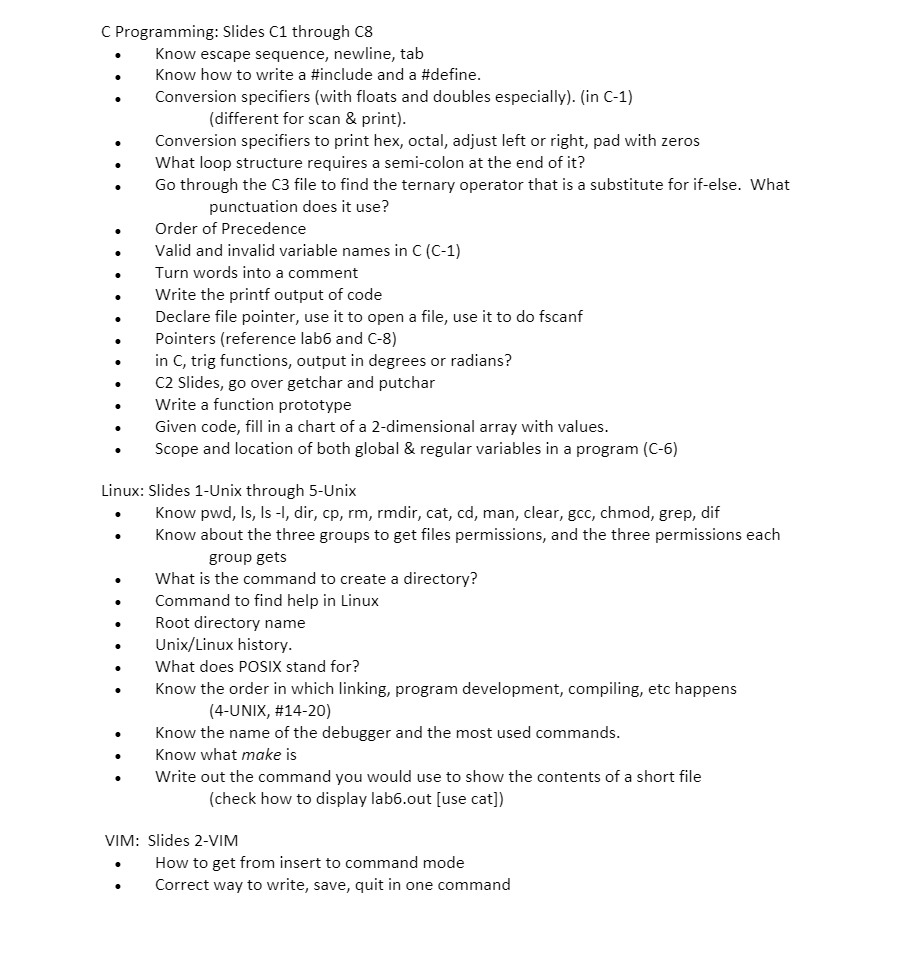 Solved C Programming Slides C1 Through C8 Know Escape Chegg Com