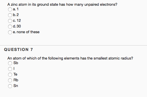 Solved A zinc atom in its ground state has how many unpaired | Chegg.com