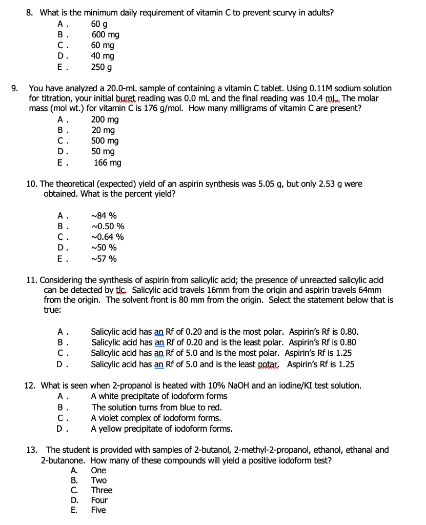 Solved 8 What Is The Minimum Daily Requirement Of Vitami Chegg Com