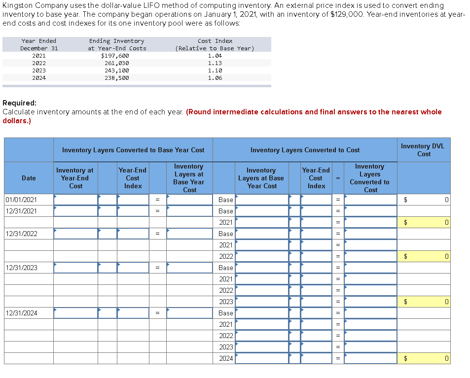 Solved Kingston Company uses the dollar-value LIFO method of | Chegg.com