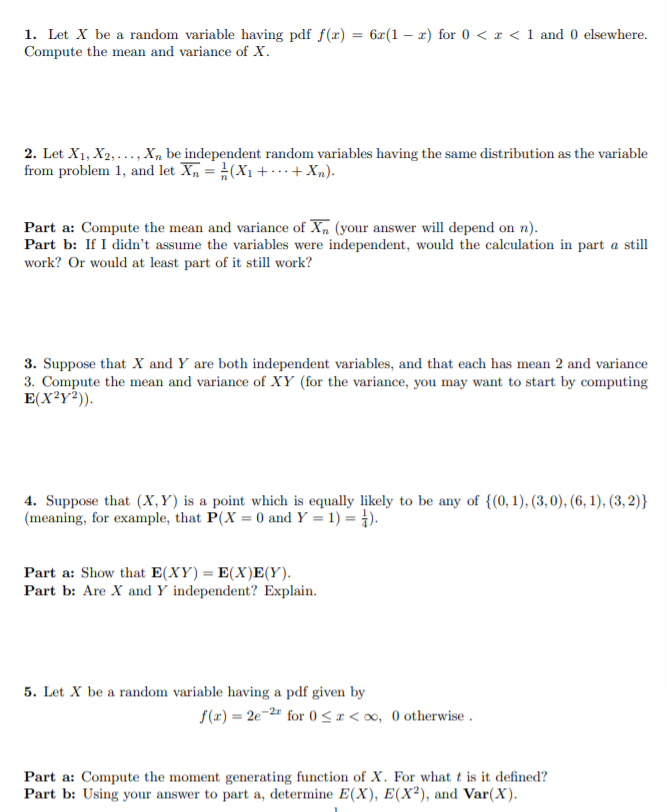 Solved 1. Let X be a random variable having pdf f(x) = 6(1 – | Chegg.com