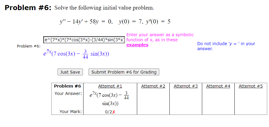 Solved Problem #6: Solve the following initial value | Chegg.com