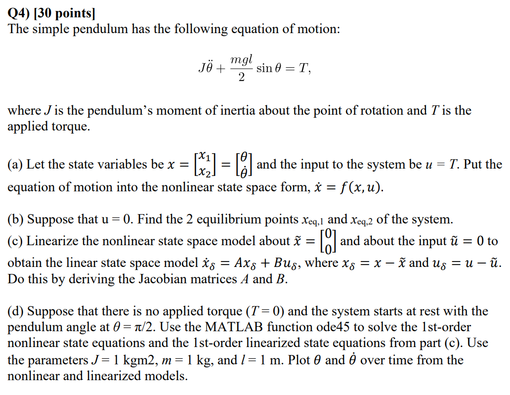 Q4) ﻿The simple pendulum has the following equation | Chegg.com