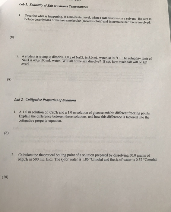 Solved Lab 1. Solubility of Salt at Various Temperatures
