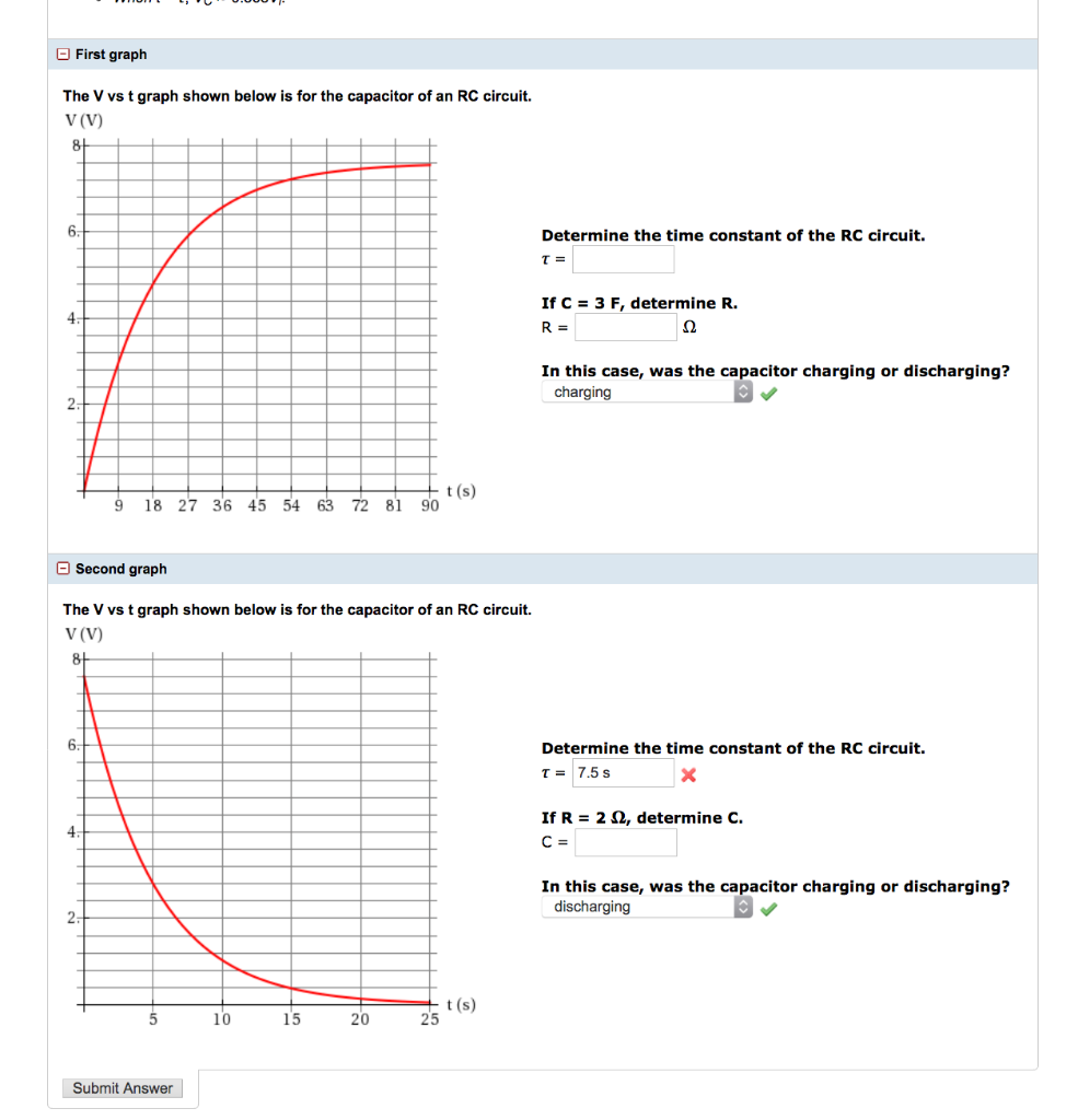 Solved The V Vs T Graph Shown Below Is For The Capacitor Chegg Com