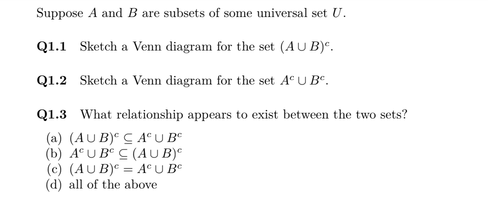 Solved Suppose A And B Are Subsets Of Some Universal Set U. | Chegg.com