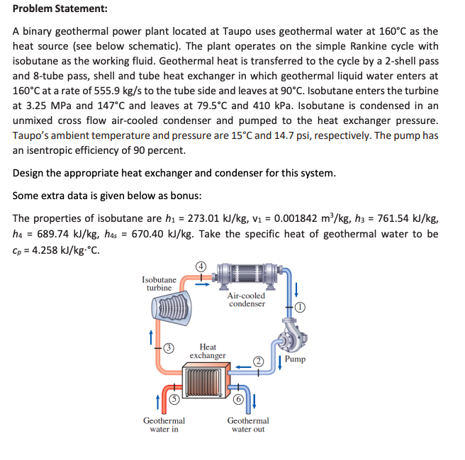 Solved Problem Statement: A Binary Geothermal Power Plant | Chegg.com