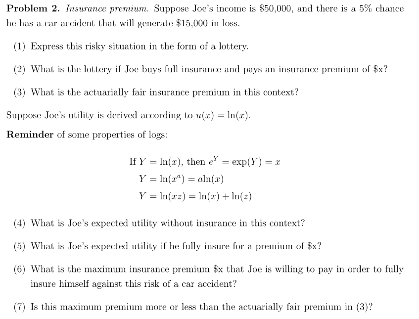 Health Insurance Premiums Math Problems Solved Problem 2. Insurance premium. Suppose Joe's income is | Chegg.com