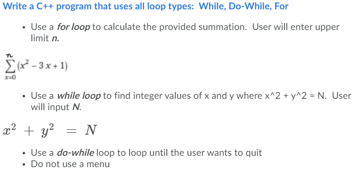 Solved Write a C++ program that uses all loop types: While, | Chegg.com