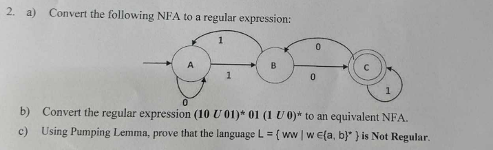 Solved 2. A) Convert The Following NFA To A Regular | Chegg.com