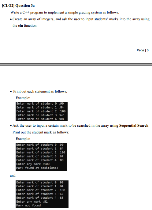 Solved CLO2) Question 3a Write a C++ program to implement a | Chegg.com