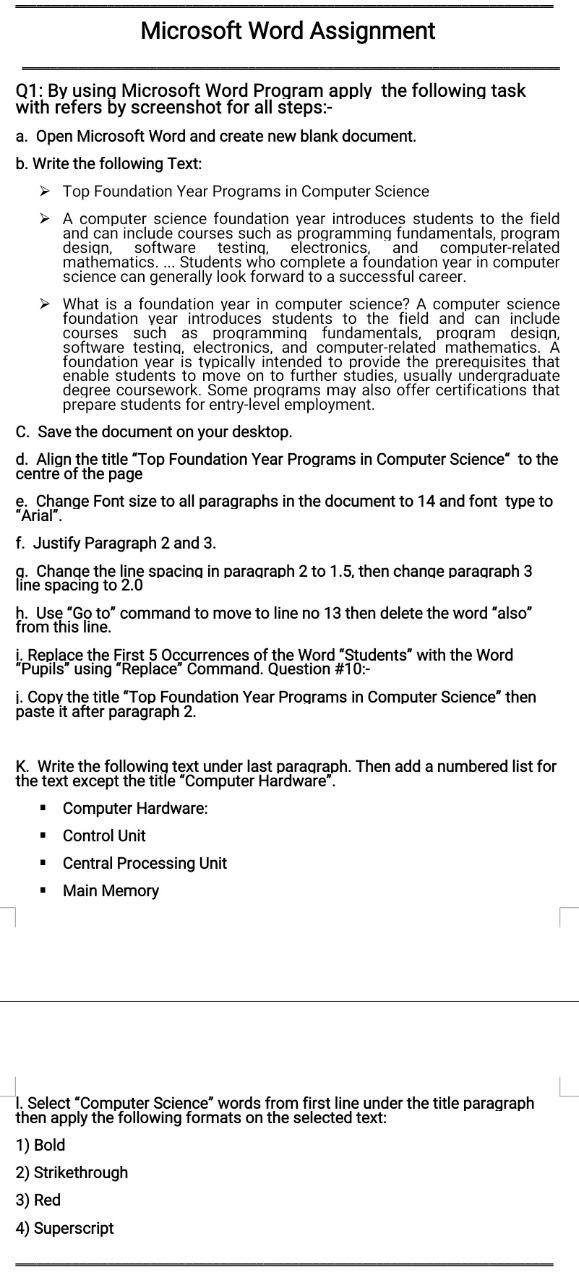 computer applications word assignment