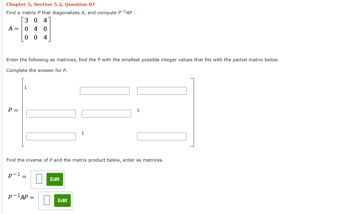 Solved Chapter 5, Section 5.2, Question 07 Find A Matrix P | Chegg.com