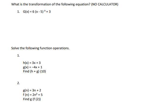 Solved What Is The Transformation Of The Following Equati Chegg Com