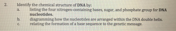 Solved Identify the chemical structure of DNA by: a. listing | Chegg.com