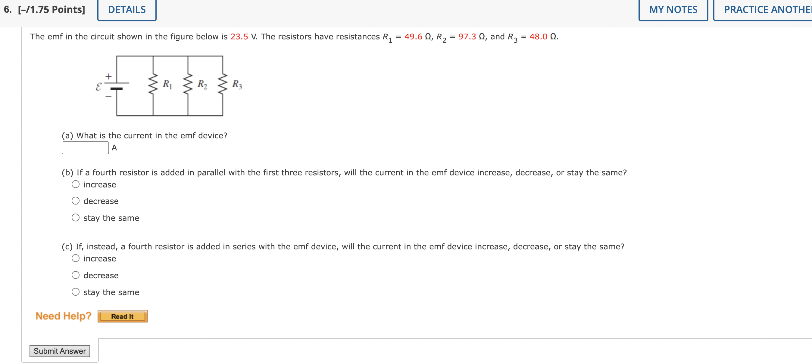 Solved emf in the circuit shown in the figure below is 23.5 | Chegg.com