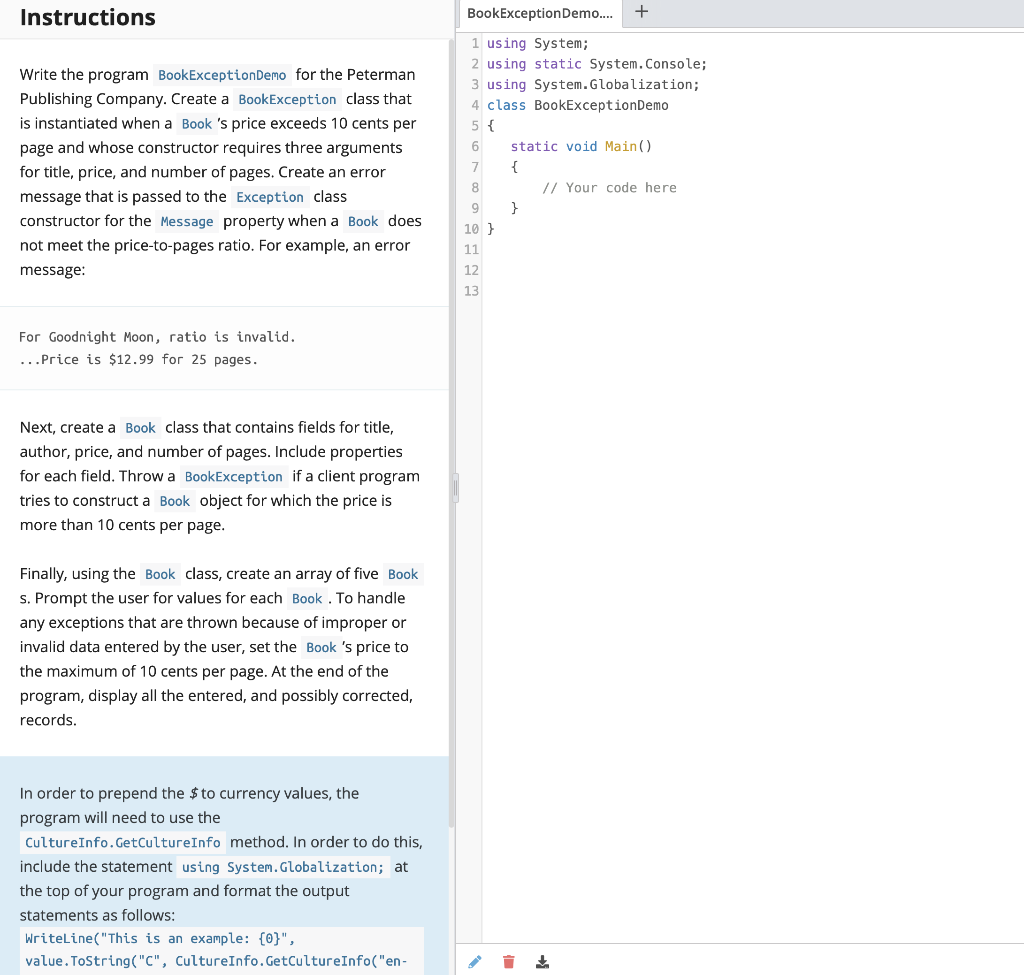 Solved Instructions Write the program Book ExceptionDemo for | Chegg.com