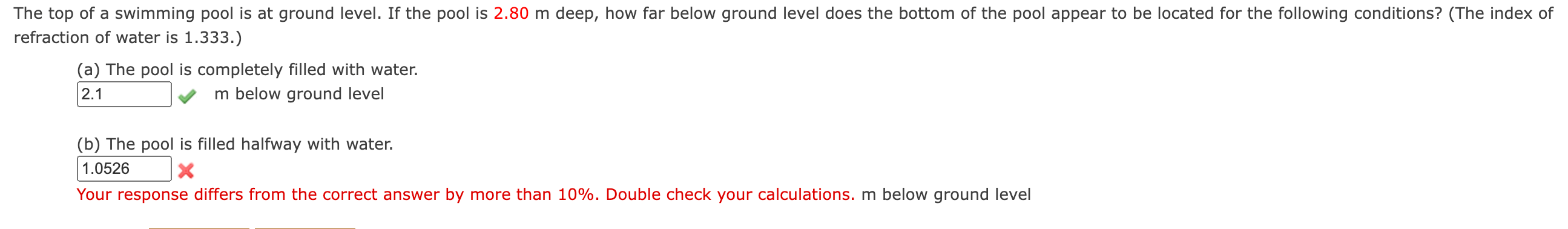 Solved refraction of water is 1.333. (a) The pool is | Chegg.com