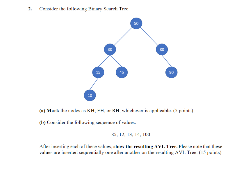 Solved 2. Consider the following Binary Search Tree. 50 30 | Chegg.com