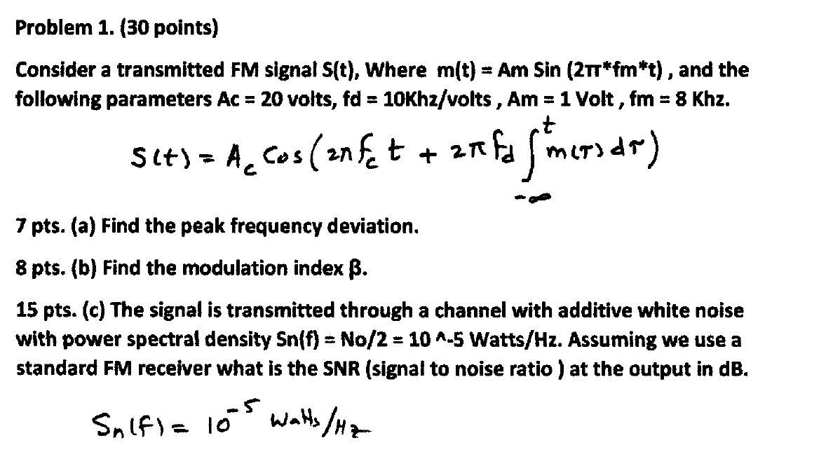 Solved Problem 1. (30 points) Consider a transmitted FM | Chegg.com