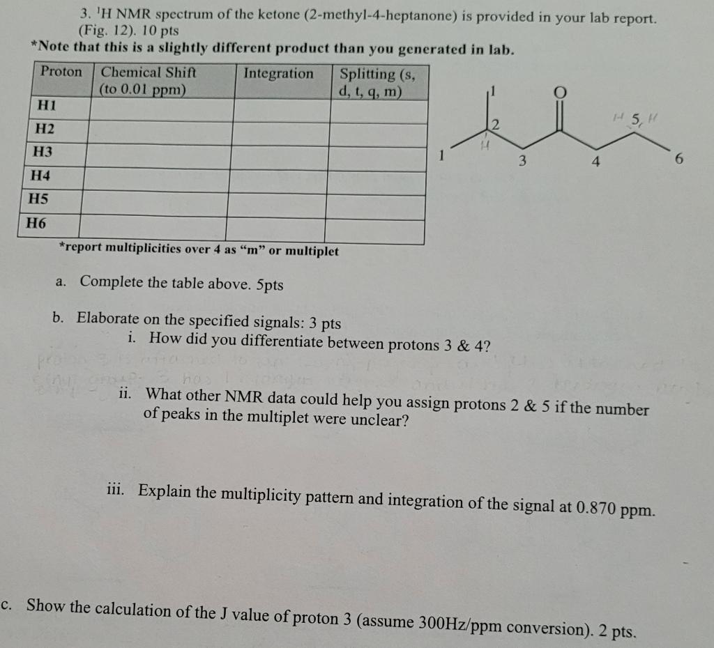Solved 3. ' ′ N NMR spectrum of the ketone