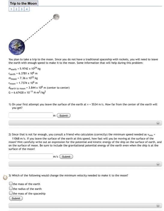 Solved Trip to the Moon You plan to take a trip to the moon. | Chegg.com