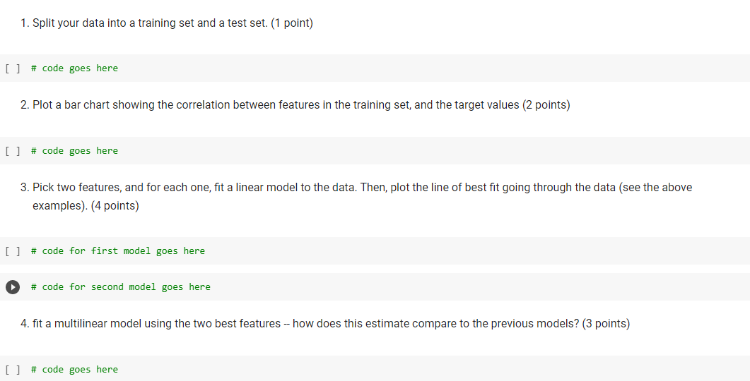 Solved 1. Split your data into a training set and a test | Chegg.com