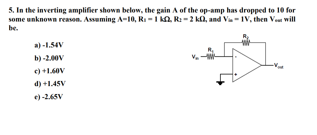 Solved 5. In The Inverting Amplifier Shown Below, The Gain A | Chegg.com