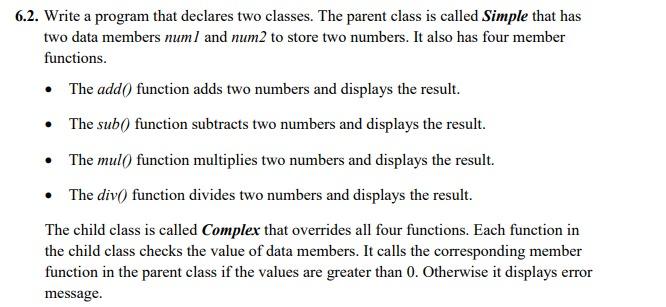 Solved 6.2. Write a program that declares two classes. The | Chegg.com