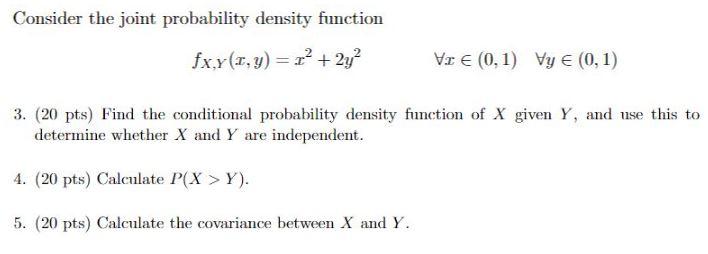 Solved Consider the joint probability density function | Chegg.com