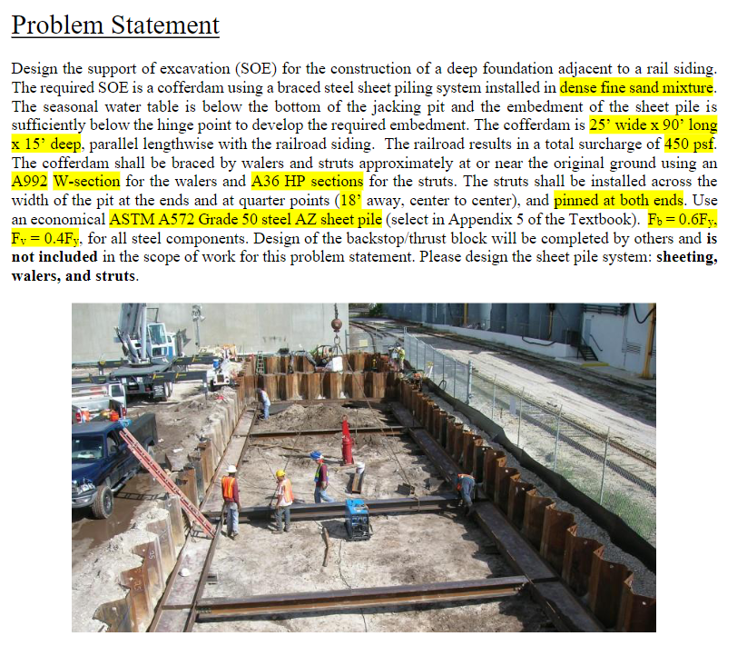 Solved Problem Statement Design the support of excavation | Chegg.com