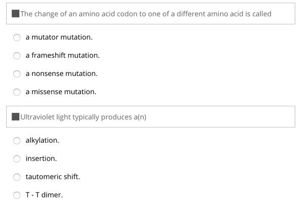 Solved The change of an amino acid codon to one of a | Chegg.com