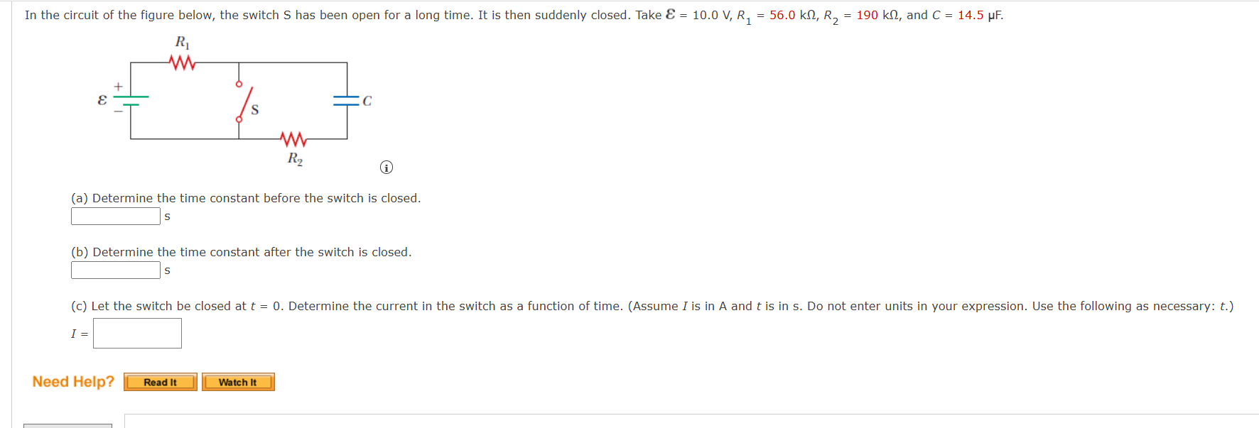 Solved In ﻿the circuit of ﻿the figure below, the switch S | Chegg.com