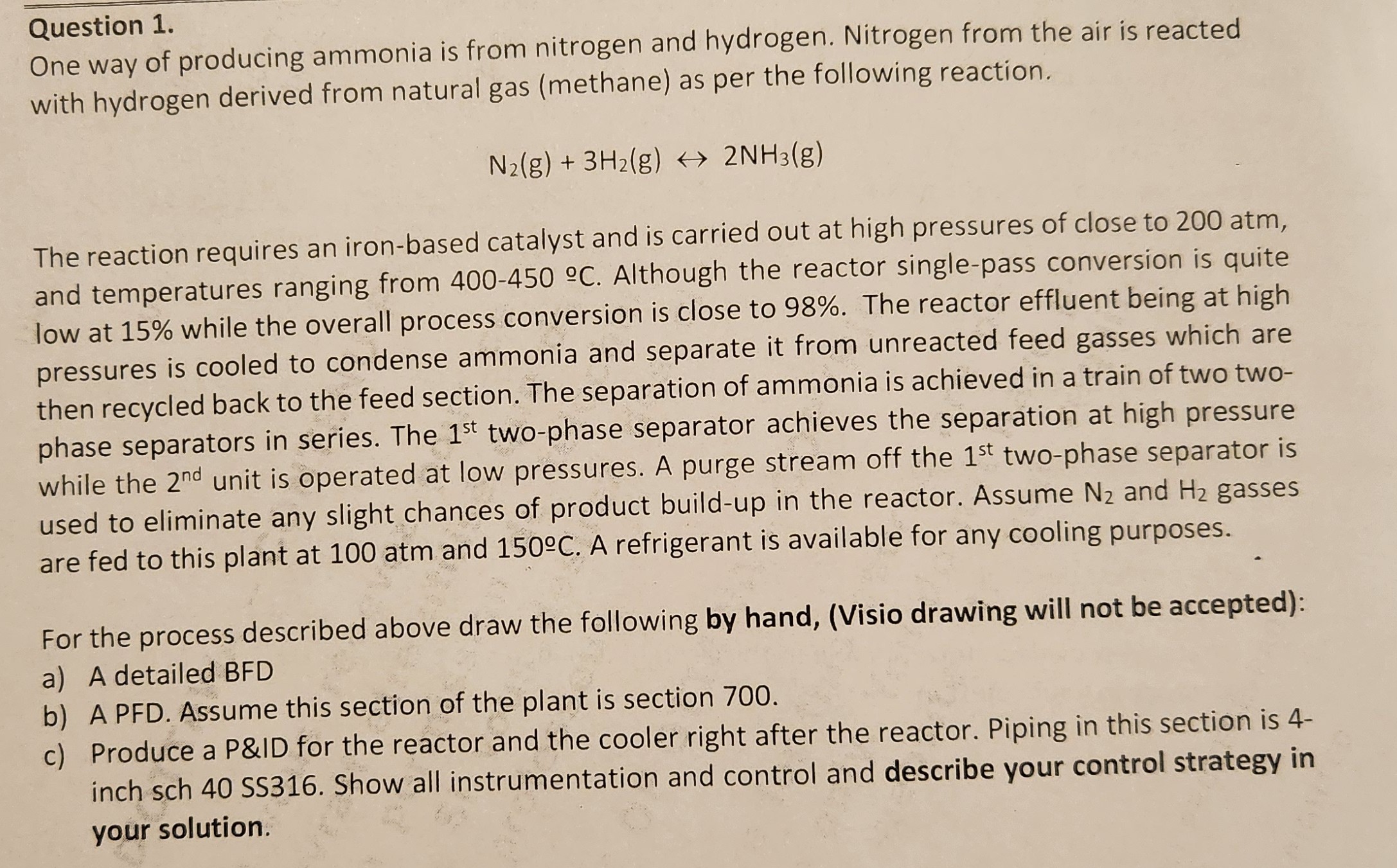 Solved Question 1.One way of producing ammonia is from | Chegg.com