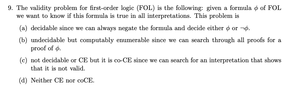 Solved 9. The validity problem for first-order logic (FOL) | Chegg.com