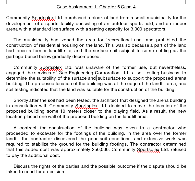 Solved Case Assignment 1- Chapter 6 Case 4 Community | Chegg.com