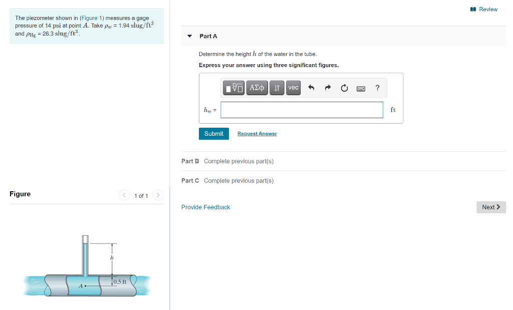 Solved un Review Review The piezometer shown in (Figure 1) | Chegg.com