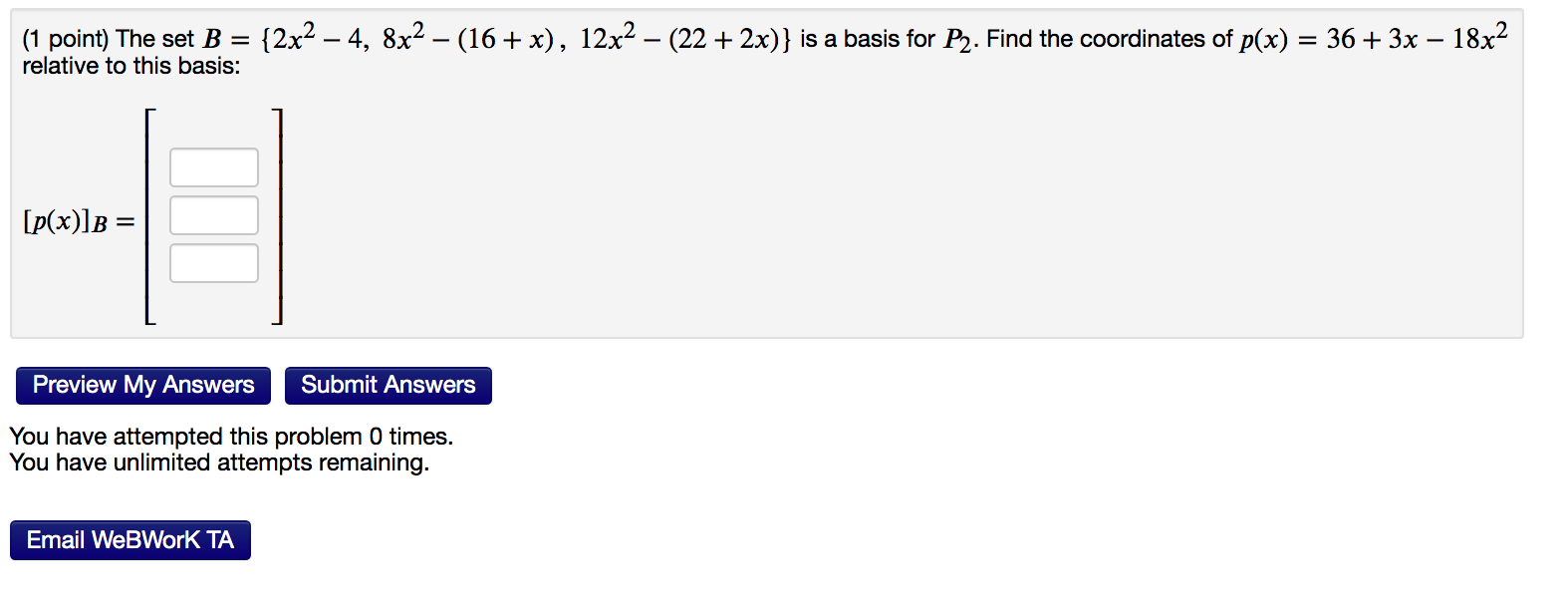 Solved (1 Point) The Set 𝐵={2𝑥2−4, | Chegg.com