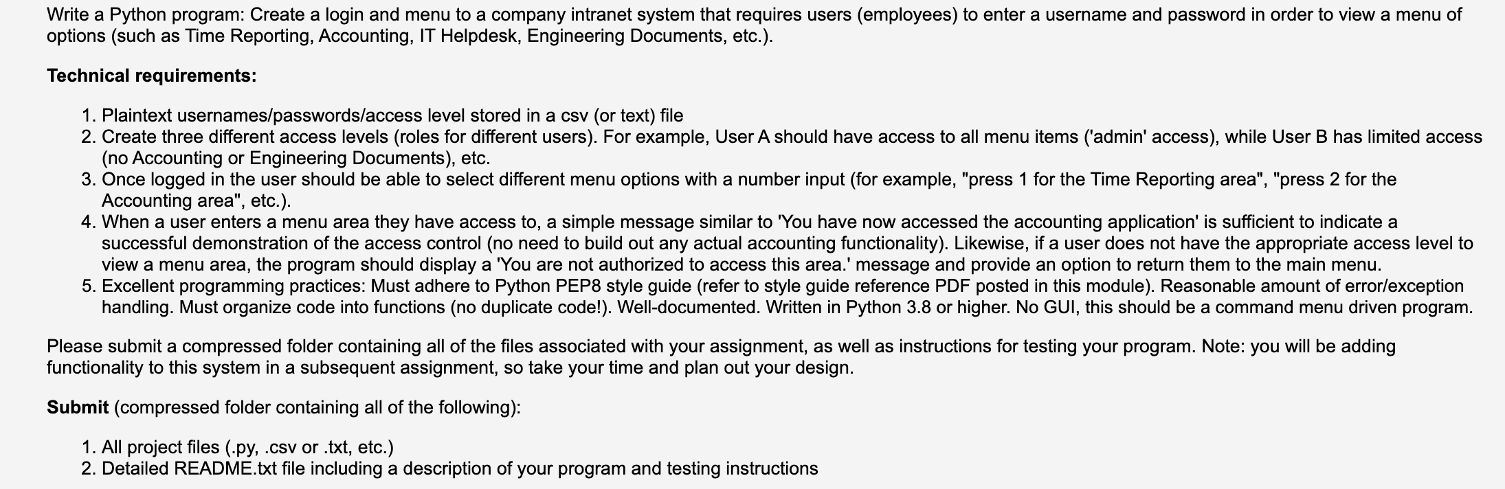 username password menu