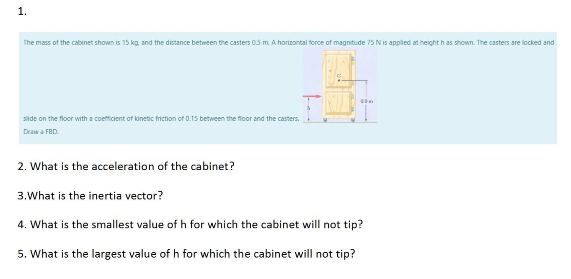 Solved The Mass Of The Cabinet Shown Is 15 Kg