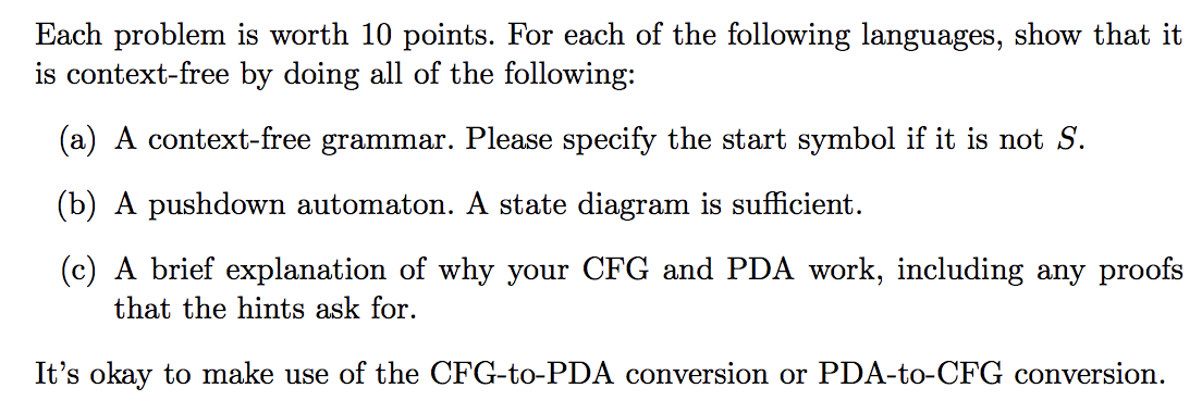 Solved Each problem is worth 10 points. For each of the | Chegg.com