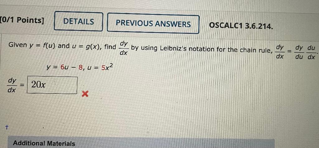 Solved [0/1 Points] Given y = f(u) and u = dy dx t = DETAILS | Chegg.com