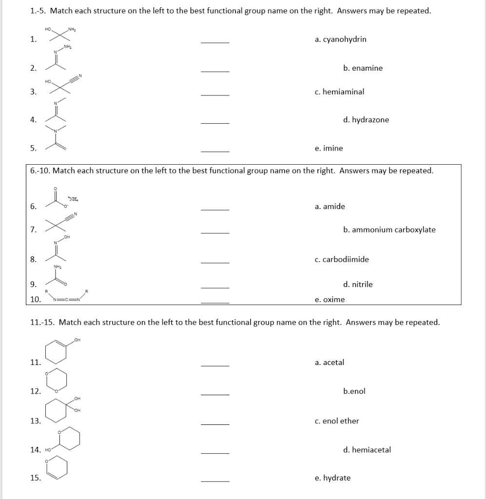 Solved 1.-5. Match each structure on the left to the best | Chegg.com
