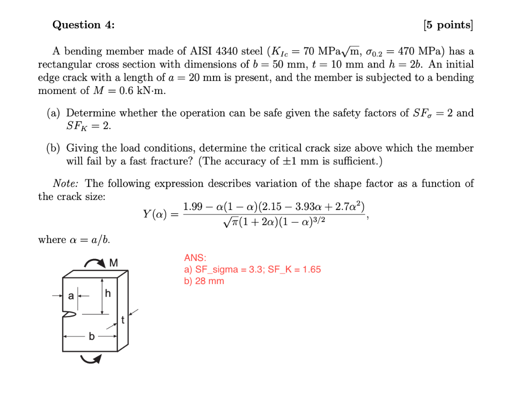 Solved Question 4: [5 points] A bending member made of AISI | Chegg.com